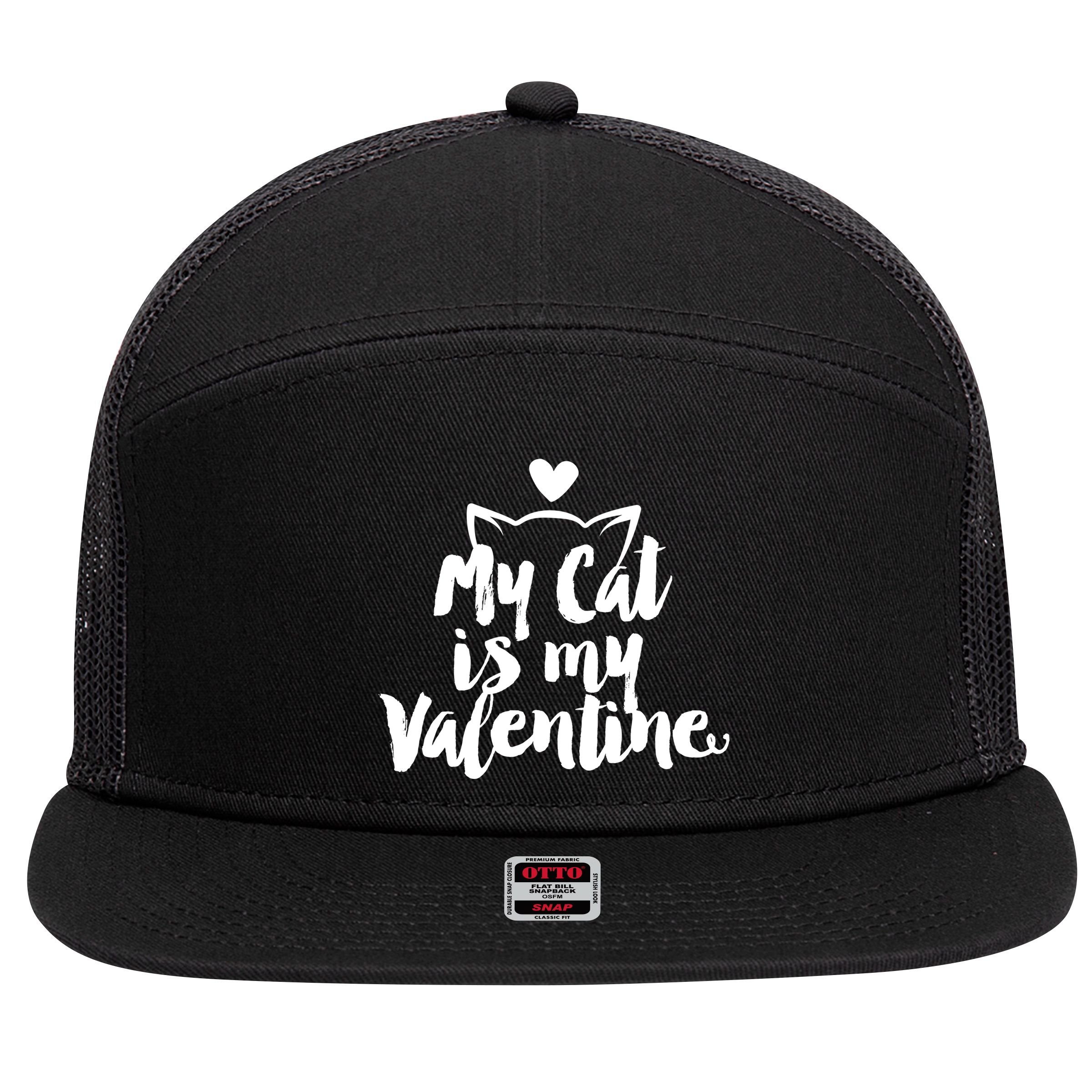 My Cat Is My Valentine Funny Cute 7 Panel Mesh Trucker Snapback Hat