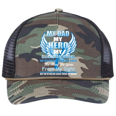 My Dad Hero Guardian Angel Never Gone From My Heart Retro Rope Trucker Hat Cap