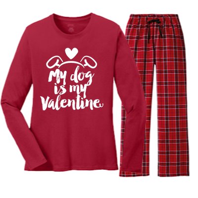 My Dog Is My Valentine Cute Women's Long Sleeve Flannel Pajama Set 