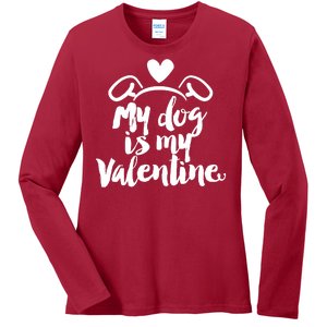 My Dog Is My Valentine Cute Ladies Long Sleeve Shirt