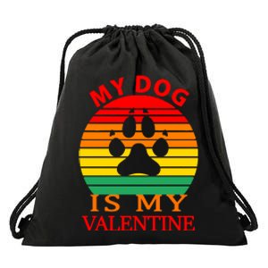 My Dog Is My Valentine Retro Drawstring Bag