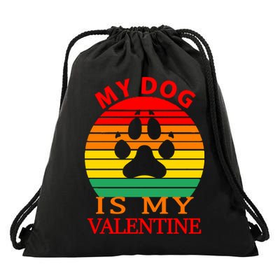 My Dog Is My Valentine Retro Drawstring Bag