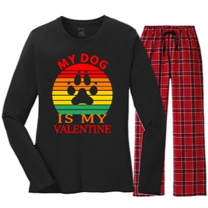 My Dog Is My Valentine Retro Women's Long Sleeve Flannel Pajama Set 