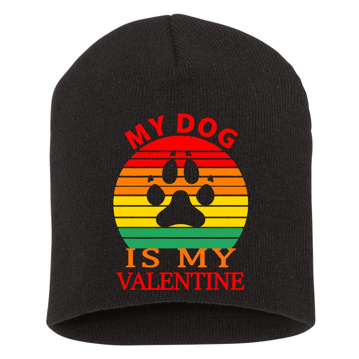 My Dog Is My Valentine Retro Short Acrylic Beanie