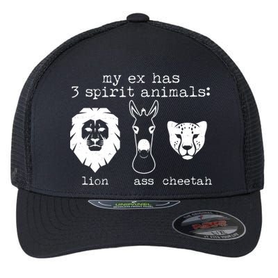 My Ex Has Three Spirit Animals Lion Ass Cheetah Flexfit Unipanel Trucker Cap