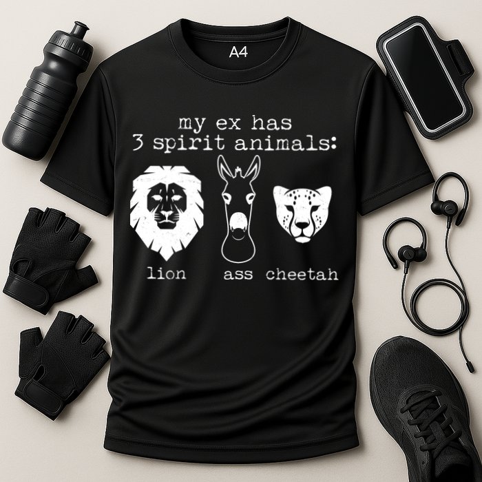 My Ex Has Three Spirit Animals Lion Ass Cheetah Cooling Performance Crew T-Shirt