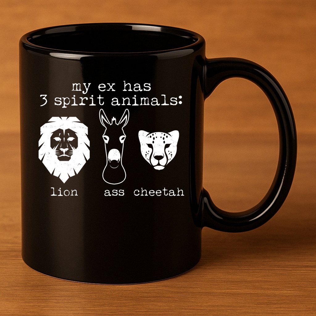 My Ex Has Three Spirit Animals Lion Ass Cheetah 11oz C Handle Ceramic Mug