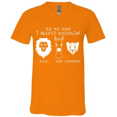 My Ex Has Three Spirit Animals Lion Ass Cheetah V-Neck T-Shirt