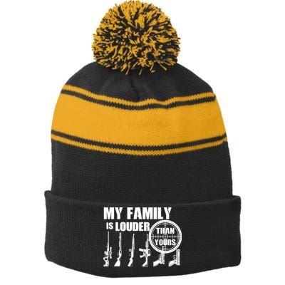 My Family Is Louder Than Yours Stripe Pom Pom Beanie