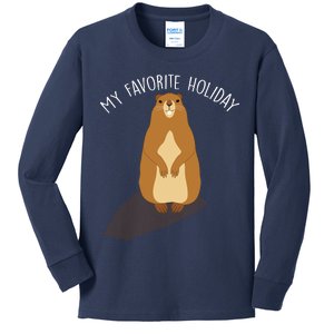 My Favorite Holiday Groundhog Day Kids Long Sleeve Shirt