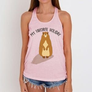 My Favorite Holiday Groundhog Day Women's Knotted Racerback Tank