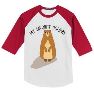 My Favorite Holiday Groundhog Day Kids Colorblock Raglan Jersey