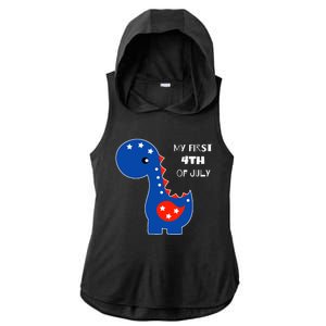 My First 4th of July Cute Dinosaur Ladies PosiCharge Tri-Blend Wicking Draft Hoodie Tank