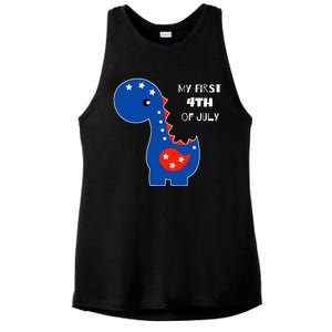 My First 4th of July Cute Dinosaur Ladies PosiCharge Tri-Blend Wicking Tank