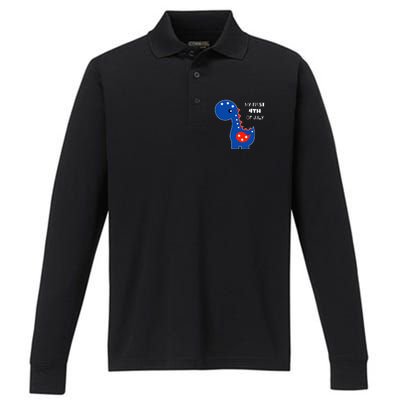 My First 4th of July Cute Dinosaur Performance Long Sleeve Polo