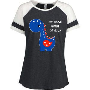 My First 4th of July Cute Dinosaur Enza Ladies Jersey Colorblock Tee