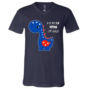 My First 4th of July Cute Dinosaur V-Neck T-Shirt