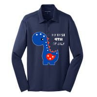 My First 4th of July Cute Dinosaur Silk Touch Performance Long Sleeve Polo