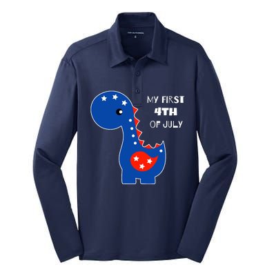 My First 4th of July Cute Dinosaur Silk Touch Performance Long Sleeve Polo