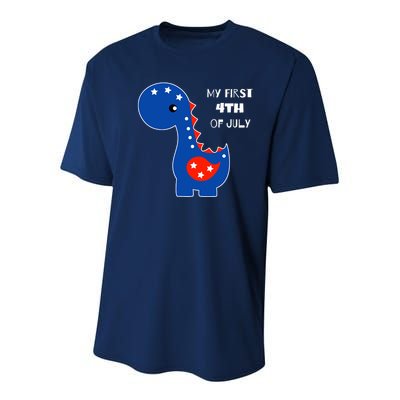 My First 4th of July Cute Dinosaur Youth Performance Sprint T-Shirt