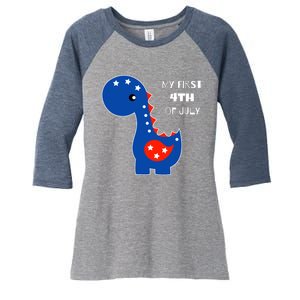 My First 4th of July Cute Dinosaur Women's Tri-Blend 3/4-Sleeve Raglan Shirt