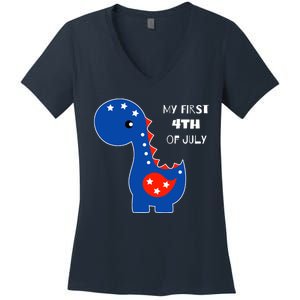 My First 4th of July Cute Dinosaur Women's V-Neck T-Shirt