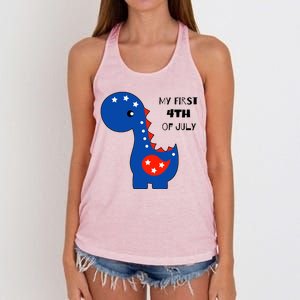 My First 4th of July Cute Dinosaur Women's Knotted Racerback Tank