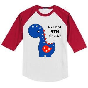 My First 4th of July Cute Dinosaur Kids Colorblock Raglan Jersey