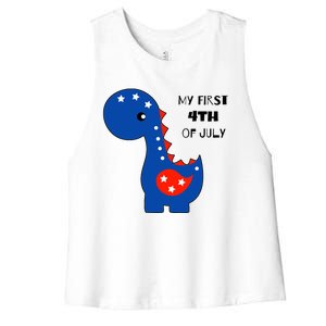 My First 4th of July Cute Dinosaur Women's Racerback Cropped Tank