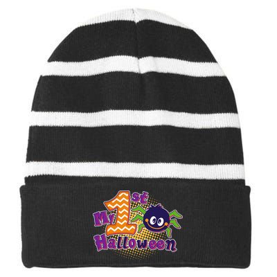 My First Halloween Cute Spider Striped Beanie with Solid Band