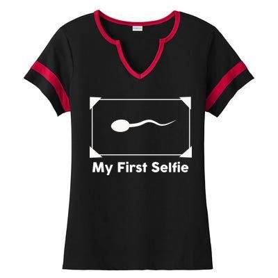 My First Selfie Funny Parody Ladies Halftime Notch Neck Tee