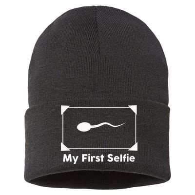 My First Selfie Funny Parody Sustainable Knit Beanie