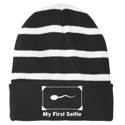 My First Selfie Funny Parody Striped Beanie with Solid Band