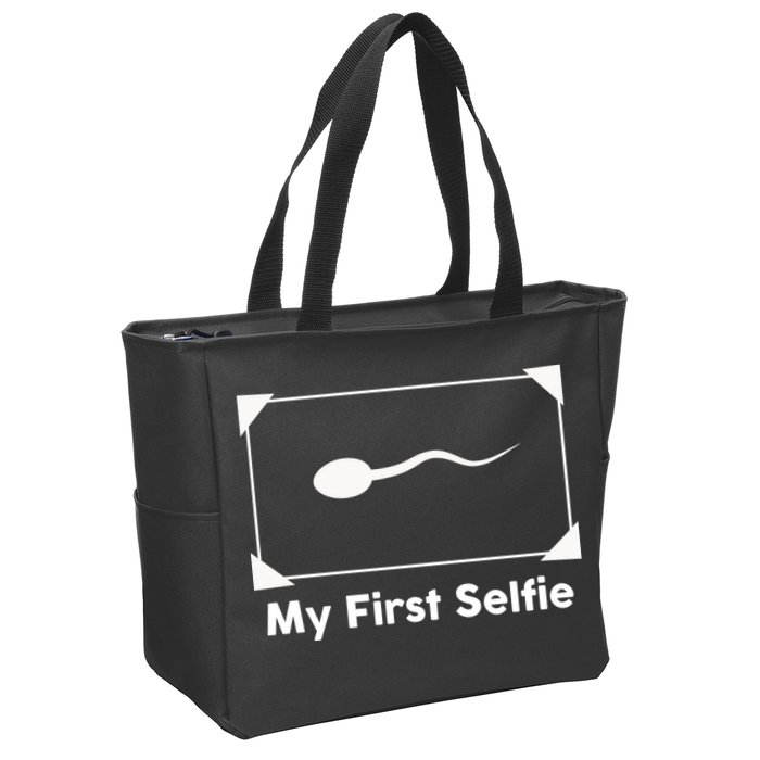 My First Selfie Funny Parody Zip Tote Bag