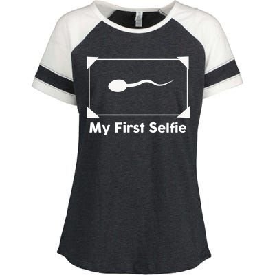 My First Selfie Funny Parody Enza Ladies Jersey Colorblock Tee