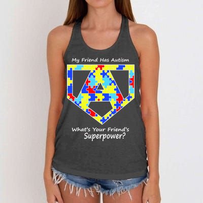 My Friend Has Autism What's Your Friend's Superpower? Women's Knotted Racerback Tank