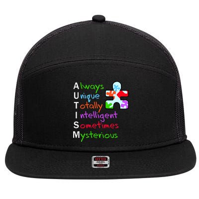 My Gift Is Autism: Always Unique Totally Intelligent Sometime Mysterious Puzzle 7 Panel Mesh Trucker Snapback Hat