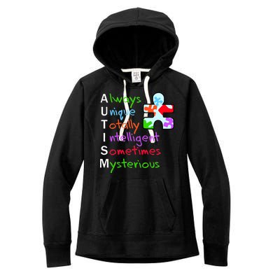 My Gift Is Autism: Always Unique Totally Intelligent Sometime Mysterious Puzzle Women's Fleece Hoodie