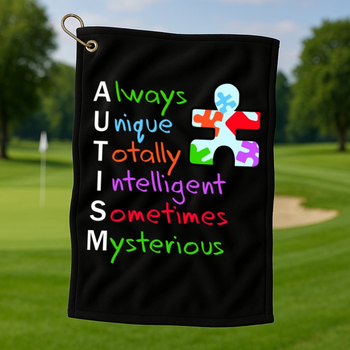My Gift Is Autism: Always Unique Totally Intelligent Sometime Mysterious Puzzle Golf Towel