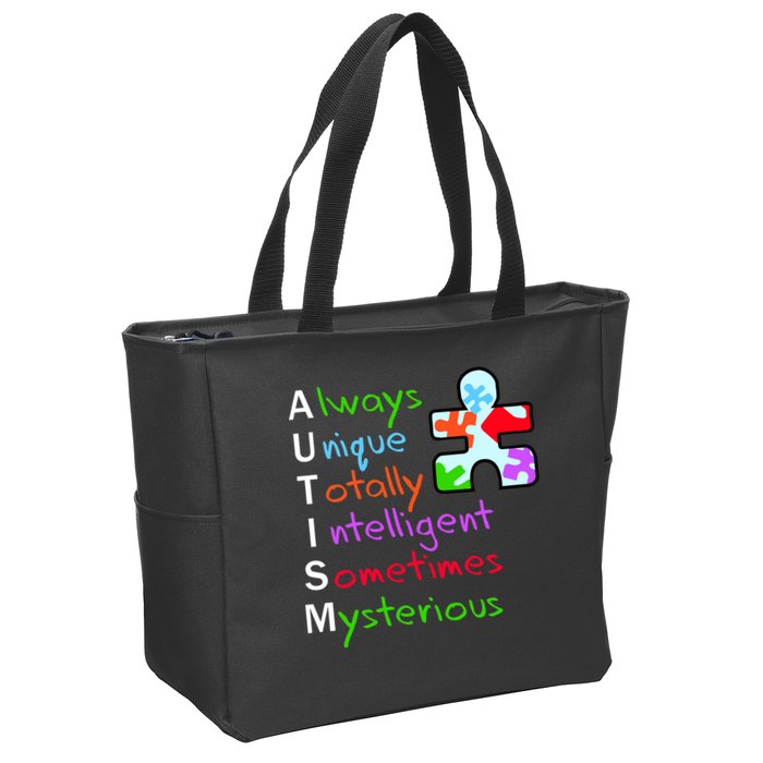 My Gift Is Autism: Always Unique Totally Intelligent Sometime Mysterious Puzzle Zip Tote Bag