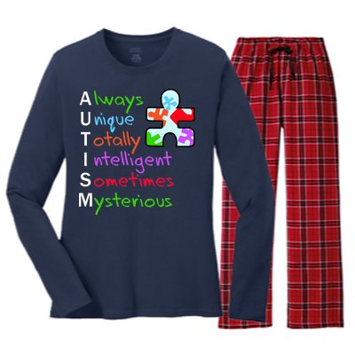 My Gift Is Autism: Always Unique Totally Intelligent Sometime Mysterious Puzzle Women's Long Sleeve Flannel Pajama Set 