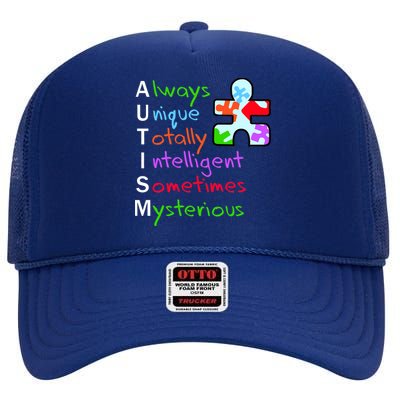 My Gift Is Autism: Always Unique Totally Intelligent Sometime Mysterious Puzzle High Crown Mesh Back Trucker Hat