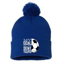 My Goal Is To Deny Yours Funny Soccer Pom Pom 12in Knit Beanie