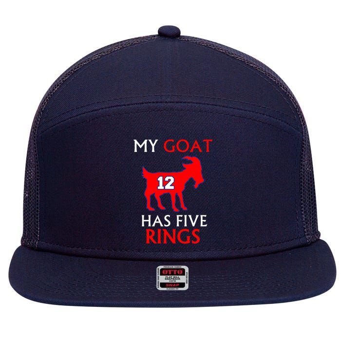 My Goat #12 Has Five Rings New England Football Champs 7 Panel Mesh Trucker Snapback Hat