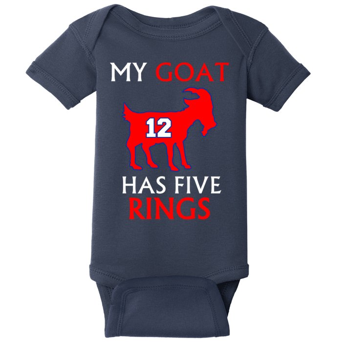 My Goat #12 Has Five Rings New England Football Champs Baby Bodysuit