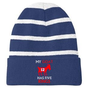 My Goat #12 Has Five Rings New England Football Champs Striped Beanie with Solid Band