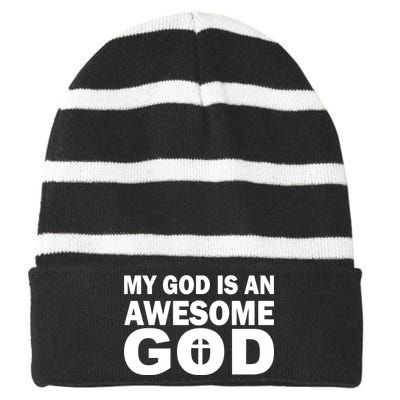 My God Is An Awesome God Jesus Striped Beanie with Solid Band