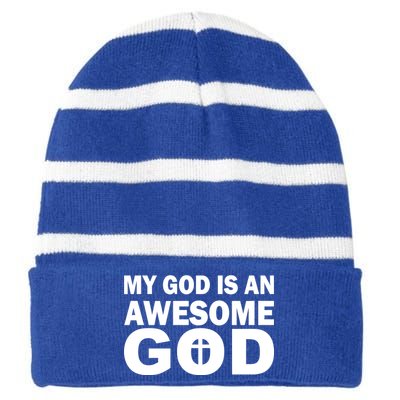 My God Is An Awesome God Striped Beanie with Solid Band