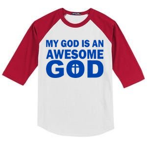 My God Is An Awesome God Kids Colorblock Raglan Jersey