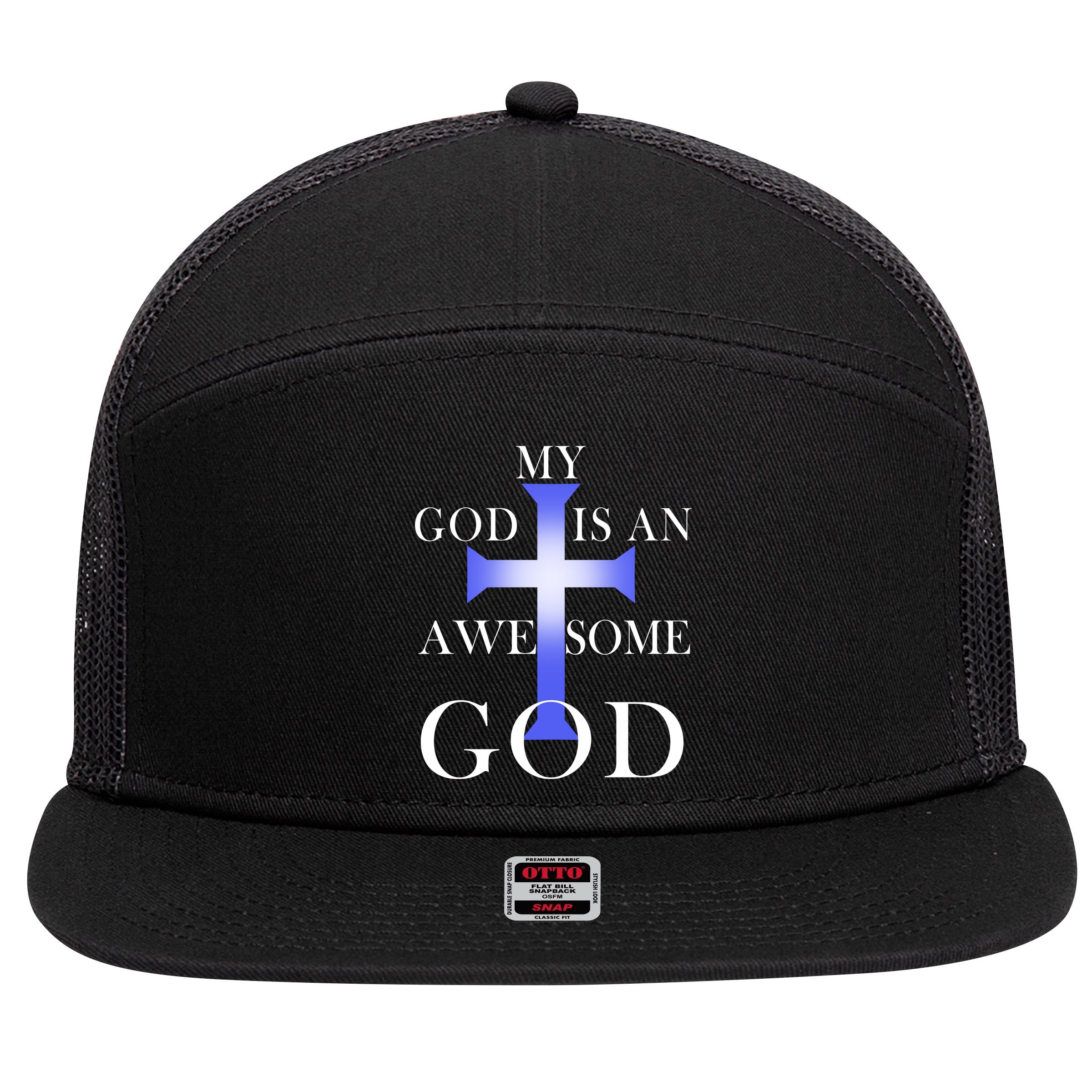 My God Is An Awesome God Jesus 7 Panel Mesh Trucker Snapback Hat